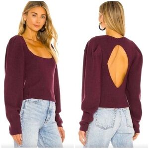 Free People Saffron Open Back Sweater Top Size M Plum Burgundy